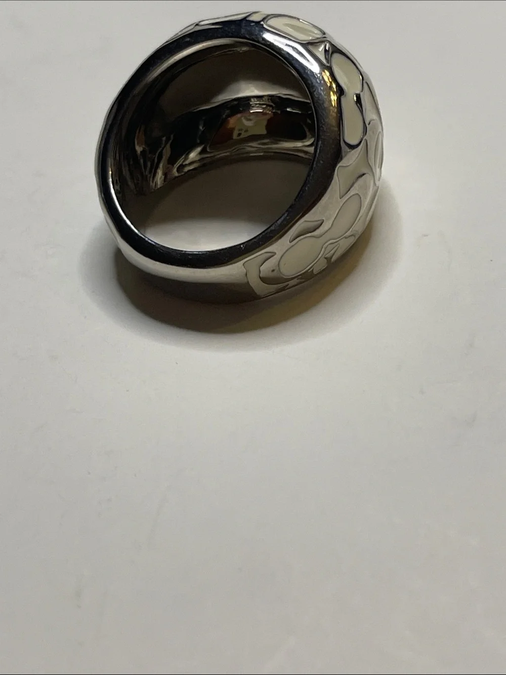 Coach Enamel C Pattern Statement Ring - White & Silver - Picture 5 of 6